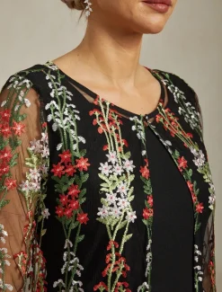 Women's Jacket Coat Blazer Lace Embroidered Elegant Floral Formal Anniversary Wedding Guest Daily Open Front Long Crewneck Regular Fit Long Sleeve Outerwear Black Spring Fall