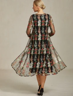 Women's Jacket Coat Blazer Lace Embroidered Elegant Floral Formal Anniversary Wedding Guest Daily Open Front Long Crewneck Regular Fit Long Sleeve Outerwear Black Spring Fall