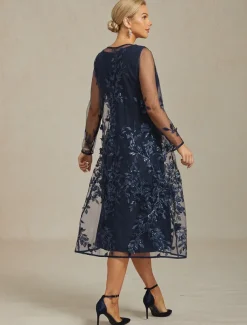 Women's Jacket Coat Blazer Lace Embroidered Sequin Elegant Floral Formal Anniversary Wedding Guest Cocktail Party Open Front Long Crewneck Regular Fit Long Sleeve Outerwear Navy Blue