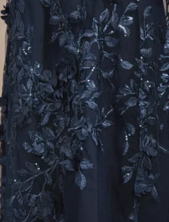 Women's Jacket Coat Blazer Lace Embroidered Sequin Elegant Floral Formal Anniversary Wedding Guest Cocktail Party Open Front Long Crewneck Regular Fit Long Sleeve Outerwear Navy Blue