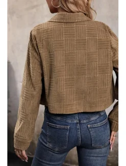 Women's Jacket Party Button Solid Color Windproof Vintage Regular Fit Outerwear Long Sleeve Fall khaki S