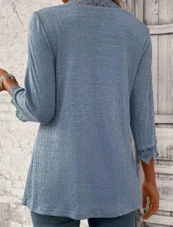 Women's Jacket Party Patchwork Solid Color Windproof Fashion Loose Fit Outerwear 3/4 Length Sleeve Fall Blue S