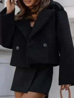 Women's Jacket Vacation Button Solid Color Windproof Fashion Regular Fit Outerwear Long Sleeve Fall Black S