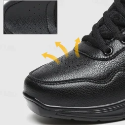 Women's Jazz Shoes Dance Sneakers Line Dance Performance Training Party Leatherette Loafers Softer Professional Split Sole Thick Heel Round Toe Lace-up Teenager Adults' Black / Gold White / Silver