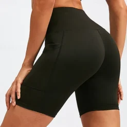 Women's Joggers Gym Shorts Yoga Pants Pocket with Phone Pocket Lightweight High Waist Yoga Fitness Gym Workout Shorts Fashion Black-White Black Burgundy Fall Sports Activewear Micro-elastic Skinny