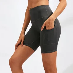 Women's Joggers Gym Shorts Yoga Pants Pocket with Phone Pocket Lightweight High Waist Yoga Fitness Gym Workout Shorts Fashion Black-White Black Burgundy Fall Sports Activewear Micro-elastic Skinny