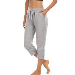 Women's Joggers Sweatpants Pocket Drawstring High Waist Capris Athletic Athleisure Breathable Quick Dry Moisture Wicking Yoga Fitness Gym Workout Sportswear Activewear Fashion Black Light Grey Dark