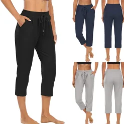 Women's Joggers Sweatpants Pocket Drawstring High Waist Capris Athletic Athleisure Breathable Quick Dry Moisture Wicking Yoga Fitness Gym Workout Sportswear Activewear Fashion Black Light Grey Dark