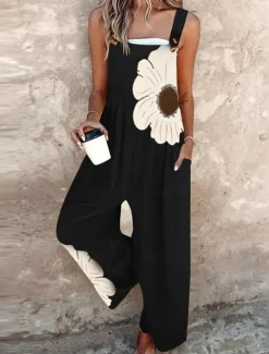 Women's Jumpsuit Active Floral Sleeveless Bootcut Vacation Street Regular Fit Black Pink Blue Summer