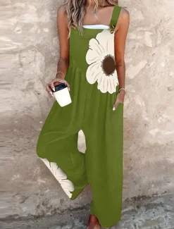 Women's Jumpsuit Active Floral Sleeveless Bootcut Vacation Street Regular Fit Black Pink Blue Summer