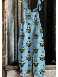 Women's Jumpsuit Vacation Vintage Ethnic Style Full Length Mid Waist Floral Graphic Animal Breathability Lightweight Soft Inelastic Formal Vacation Street Blue Red Green Summer Spring