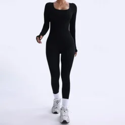 Women's Jumpsuit Workout Jumpsuit Onesie Basic Solid Color Bodysuit Romper Black Blue Yoga Fitness Gym Workout Breathable Soft Long Sleeve Sport Activewear Stretchy Slim