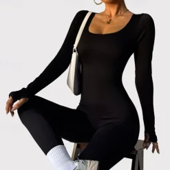 Women's Jumpsuit Workout Jumpsuit Onesie Basic Solid Color Bodysuit Romper Black Blue Yoga Fitness Gym Workout Breathable Soft Long Sleeve Sport Activewear Stretchy Slim