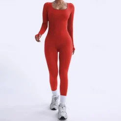 Women's Jumpsuit Workout Jumpsuit Onesie Basic Solid Color Bodysuit Romper Black Blue Yoga Fitness Gym Workout Breathable Soft Long Sleeve Sport Activewear Stretchy Slim