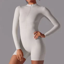 Women's Jumpsuit Workout Jumpsuit Onesie Zipper Solid Color Bodysuit Romper Black White Yoga Fitness Gym Workout High Waist Breathable Soft Long Sleeve Sport Activewear Micro-elastic Slim