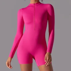 Women's Jumpsuit Workout Jumpsuit Onesie Zipper Solid Color Bodysuit Romper Black White Yoga Fitness Gym Workout High Waist Breathable Soft Long Sleeve Sport Activewear Micro-elastic Slim