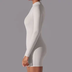 Women's Jumpsuit Workout Jumpsuit Onesie Zipper Solid Color Bodysuit Romper Black White Yoga Fitness Gym Workout High Waist Breathable Soft Long Sleeve Sport Activewear Micro-elastic Slim