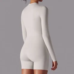 Women's Jumpsuit Workout Jumpsuit Onesie Zipper Solid Color Bodysuit Romper Black White Yoga Fitness Gym Workout High Waist Breathable Soft Long Sleeve Sport Activewear Micro-elastic Slim