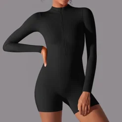Women's Jumpsuit Workout Jumpsuit Onesie Zipper Solid Color Bodysuit Romper Black White Yoga Fitness Gym Workout High Waist Breathable Soft Long Sleeve Sport Activewear Micro-elastic Slim