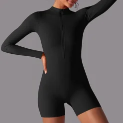 Women's Jumpsuit Workout Jumpsuit Onesie Zipper Solid Color Bodysuit Romper Black White Yoga Fitness Gym Workout High Waist Breathable Soft Long Sleeve Sport Activewear Micro-elastic Slim