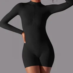 Women's Jumpsuit Workout Jumpsuit Onesie Zipper Solid Color Bodysuit Romper Black White Yoga Fitness Gym Workout High Waist Breathable Soft Long Sleeve Sport Activewear Micro-elastic Slim