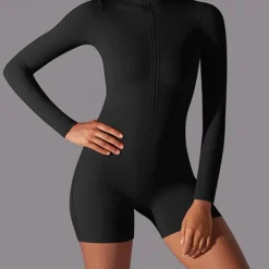Women's Jumpsuit Workout Jumpsuit Onesie Zipper Solid Color Bodysuit Romper Black White Yoga Fitness Gym Workout High Waist Breathable Soft Long Sleeve Sport Activewear Micro-elastic Slim