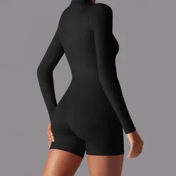 Women's Jumpsuit Workout Jumpsuit Onesie Zipper Solid Color Bodysuit Romper Black White Yoga Fitness Gym Workout High Waist Breathable Soft Long Sleeve Sport Activewear Micro-elastic Slim