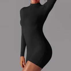 Women's Jumpsuit Workout Jumpsuit Onesie Zipper Solid Color Bodysuit Romper Black White Yoga Fitness Gym Workout High Waist Breathable Soft Long Sleeve Sport Activewear Micro-elastic Slim