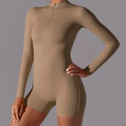 Women's Jumpsuit Workout Jumpsuit Onesie Zipper Solid Color Bodysuit Romper Black White Yoga Fitness Gym Workout High Waist Breathable Soft Long Sleeve Sport Activewear Micro-elastic Slim