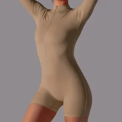 Women's Jumpsuit Workout Jumpsuit Onesie Zipper Solid Color Bodysuit Romper Black White Yoga Fitness Gym Workout High Waist Breathable Soft Long Sleeve Sport Activewear Micro-elastic Slim