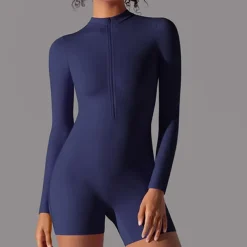 Women's Jumpsuit Workout Jumpsuit Onesie Zipper Solid Color Bodysuit Romper Black White Yoga Fitness Gym Workout High Waist Breathable Soft Long Sleeve Sport Activewear Micro-elastic Slim