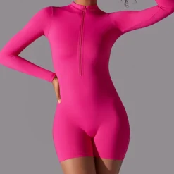 Women's Jumpsuit Workout Jumpsuit Onesie Zipper Solid Color Bodysuit Romper Black White Yoga Fitness Gym Workout High Waist Breathable Soft Long Sleeve Sport Activewear Micro-elastic Slim
