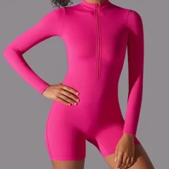 Women's Jumpsuit Workout Jumpsuit Onesie Zipper Solid Color Bodysuit Romper Black White Yoga Fitness Gym Workout High Waist Breathable Soft Long Sleeve Sport Activewear Micro-elastic Slim