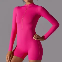 Women's Jumpsuit Workout Jumpsuit Onesie Zipper Solid Color Bodysuit Romper Black White Yoga Fitness Gym Workout High Waist Breathable Soft Long Sleeve Sport Activewear Micro-elastic Slim