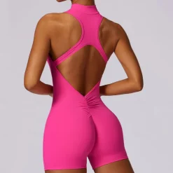 Women's Jumpsuit Workout Jumpsuit Onesie Zipper Solid Color Bodysuit Romper Black Fuchsia Yoga Fitness Gym Workout High Waist Breathable Soft Sleeveless Sport Activewear Micro-elastic Slim