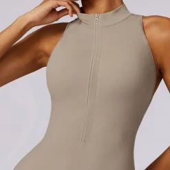 Women's Jumpsuit Workout Jumpsuit Onesie Zipper Solid Color Bodysuit Romper Black Fuchsia Yoga Fitness Gym Workout High Waist Breathable Soft Sleeveless Sport Activewear Micro-elastic Slim