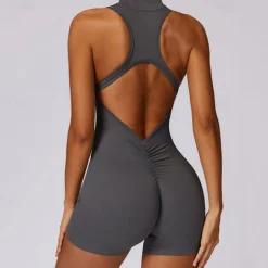 Women's Jumpsuit Workout Jumpsuit Onesie Zipper Solid Color Bodysuit Romper Black Fuchsia Yoga Fitness Gym Workout High Waist Breathable Soft Sleeveless Sport Activewear Micro-elastic Slim