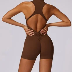 Women's Jumpsuit Workout Jumpsuit Onesie Zipper Solid Color Bodysuit Romper Black Fuchsia Yoga Fitness Gym Workout High Waist Breathable Soft Sleeveless Sport Activewear Micro-elastic Slim