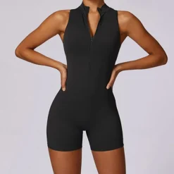 Women's Jumpsuit Workout Jumpsuit Onesie Zipper Solid Color Bodysuit Romper Black Fuchsia Yoga Fitness Gym Workout High Waist Breathable Soft Sleeveless Sport Activewear Micro-elastic Slim