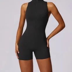 Women's Jumpsuit Workout Jumpsuit Onesie Zipper Solid Color Bodysuit Romper Black Fuchsia Yoga Fitness Gym Workout High Waist Breathable Soft Sleeveless Sport Activewear Micro-elastic Slim