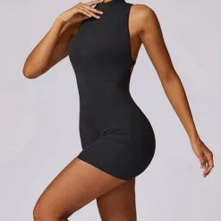 Women's Jumpsuit Workout Jumpsuit Onesie Zipper Solid Color Bodysuit Romper Black Fuchsia Yoga Fitness Gym Workout High Waist Breathable Soft Sleeveless Sport Activewear Micro-elastic Slim