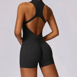 Women's Jumpsuit Workout Jumpsuit Onesie Zipper Solid Color Bodysuit Romper Black Fuchsia Yoga Fitness Gym Workout High Waist Breathable Soft Sleeveless Sport Activewear Micro-elastic Slim