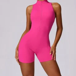 Women's Jumpsuit Workout Jumpsuit Onesie Zipper Solid Color Bodysuit Romper Black Fuchsia Yoga Fitness Gym Workout High Waist Breathable Soft Sleeveless Sport Activewear Micro-elastic Slim