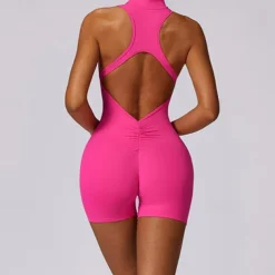 Women's Jumpsuit Workout Jumpsuit Onesie Zipper Solid Color Bodysuit Romper Black Fuchsia Yoga Fitness Gym Workout High Waist Breathable Soft Sleeveless Sport Activewear Micro-elastic Slim