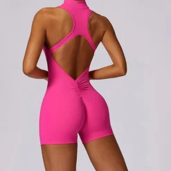 Women's Jumpsuit Workout Jumpsuit Onesie Zipper Solid Color Bodysuit Romper Black Fuchsia Yoga Fitness Gym Workout High Waist Breathable Soft Sleeveless Sport Activewear Micro-elastic Slim