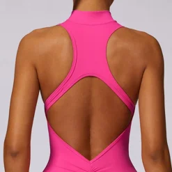 Women's Jumpsuit Workout Jumpsuit Onesie Zipper Solid Color Bodysuit Romper Black Fuchsia Yoga Fitness Gym Workout High Waist Breathable Soft Sleeveless Sport Activewear Micro-elastic Slim