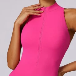 Women's Jumpsuit Workout Jumpsuit Onesie Zipper Solid Color Bodysuit Romper Black Fuchsia Yoga Fitness Gym Workout High Waist Breathable Soft Sleeveless Sport Activewear Micro-elastic Slim