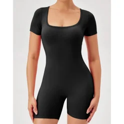 Women's Jumpsuit Workout Jumpsuit Onesie Solid Color Bodysuit Romper rice white Black Yoga Fitness Gym Workout High Waist Breathable Soft Short Sleeve Sport Activewear Micro-elastic Slim