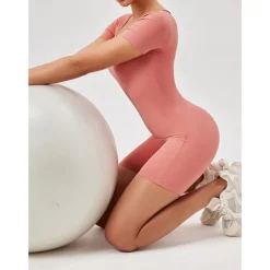 Women's Jumpsuit Workout Jumpsuit Onesie Solid Color Bodysuit Romper rice white Black Yoga Fitness Gym Workout High Waist Breathable Soft Short Sleeve Sport Activewear Micro-elastic Slim