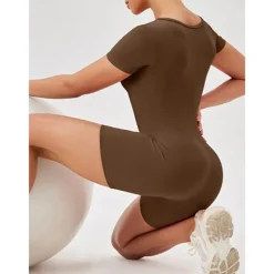 Women's Jumpsuit Workout Jumpsuit Onesie Solid Color Bodysuit Romper rice white Black Yoga Fitness Gym Workout High Waist Breathable Soft Short Sleeve Sport Activewear Micro-elastic Slim